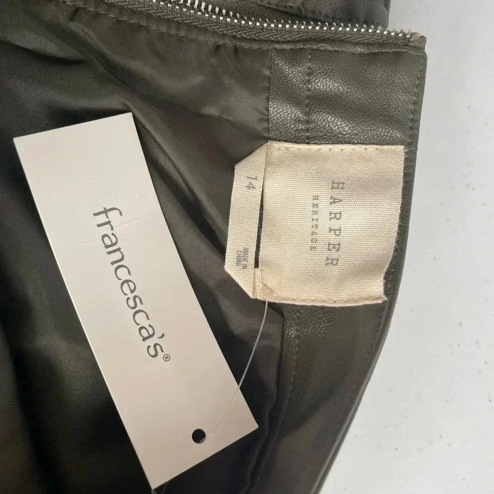 NWT Harper‎ Heritage Vista Tween Francesca’s olive vegan leather mini skirt 0069